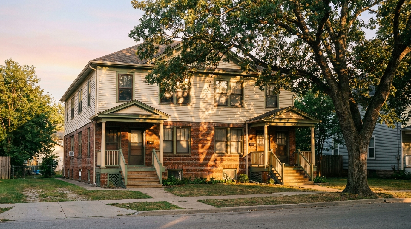 A two-flat at golden hour